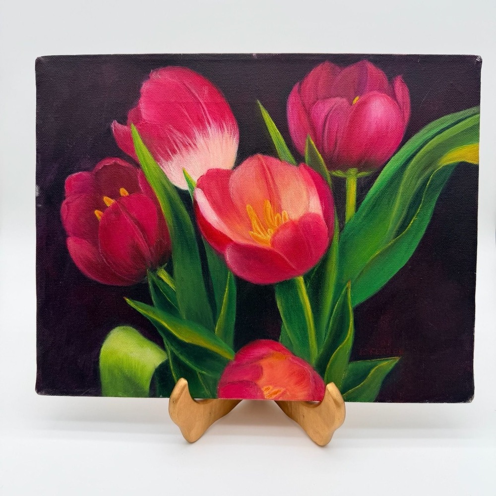 Original Oil Painting on Canvas Tulips Floral Still Life Signed - Picture 2 of 10